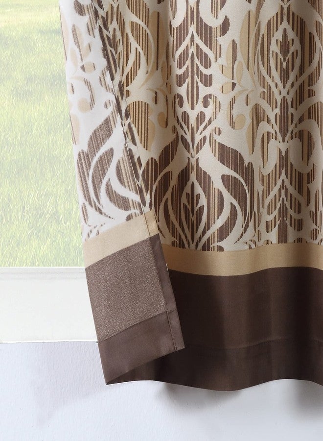 MVSUTA Sterling Farmhouse Pinted Polyester Fabric 3pcs Kitchen Curtain Set,Vintage Brown Damask Waterproof 42" W x 12" L Valance and 2pcs 21" W x 24" L Tiers - Image 4